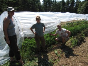 Carolyn, Angelica, Bill and our new "port-a-hoopie" over fall kale and chard.